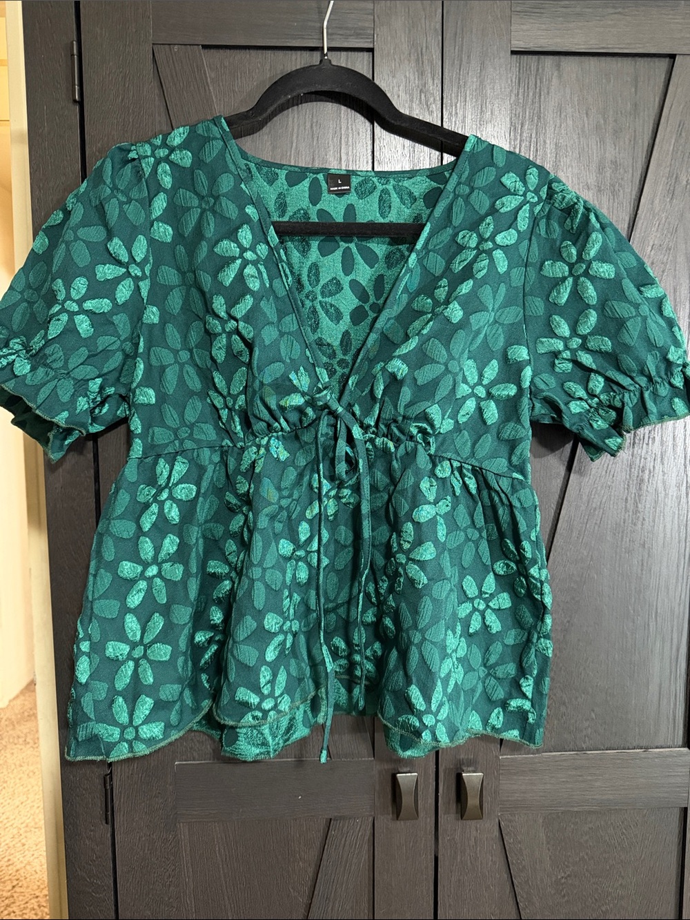 Deep Teal Floral Peplum Tie-Front Top